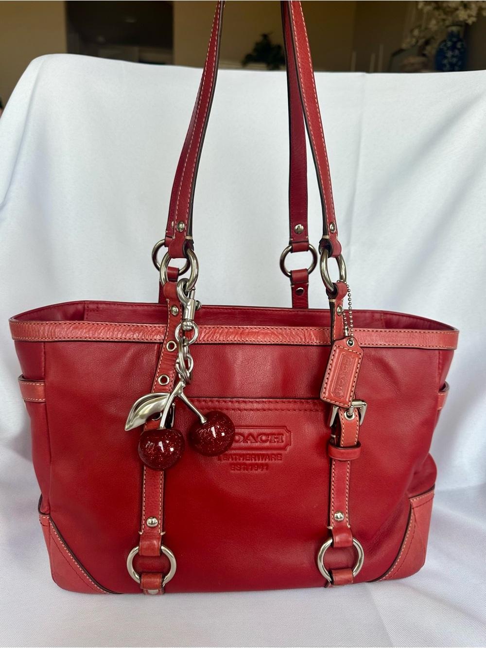 Coach Vintage Gallery East West Tote in Red with Silver Hardware